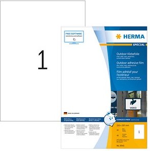 HERMA Folien-Kraftklebe-Etiketten 9543 weiß 210,0 x 297,0 mm, 40 Blatt