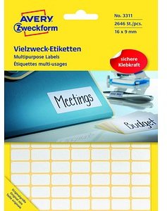 1.200 AVERY Zweckform Etiketten 3318 weiß 22,0 x 18,0 mm