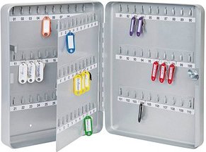 WEDO Schlüsselkasten silber mit 110 Haken, Sicherheitsschloss, 28,0 x 8,0 x 37,0 cm, 1 St.
