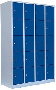 LÜLLMANN Schließfachschrank lichtgrau, enzianblau 520541, 20 Schließfächer 117,0 x 50,0 x 180,0 cm