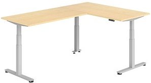 HAMMERBACHER XDSMW1616 elektrisch höhenverstellbarer Schreibtisch ahorn rechteckig, T-Fuß-Gestell silber 160,0 x 240,0 c...