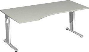 Thumbnail - geramöbel Flex höhenverstellbarer Schreibtisch lichtgrau Trapezform, C-Fuß-Gestell silber 180,0 x 80,0/100,0 cm