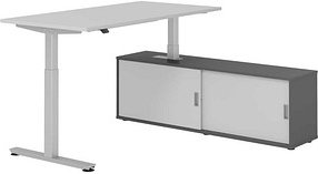 HAMMERBACHER VXMST16SB elektrisch höhenverstellbarer Schreibtisch lichtgrau rechteckig, T-Fuß-Gestell silber 160,0 x 80,...