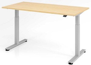 HAMMERBACHER XMST16 elektrisch höhenverstellbarer Schreibtisch ahorn rechteckig, T-Fuß-Gestell silber 160,0 x 80,0 cm