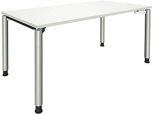 Thumbnail - fm Sidney höhenverstellbarer Schreibtisch weiß rechteckig, 4-Fuß-Gestell Rundrohr silber 160,0 x 80,0 cm