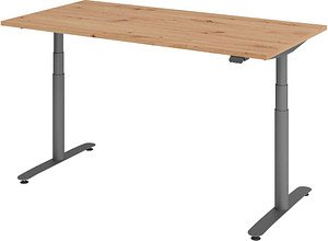 HAMMERBACHER VXDLR16 elektrisch höhenverstellbarer Schreibtisch asteiche rechteckig, T-Fuß-Gestell grau 160,0 x 80,0 cm