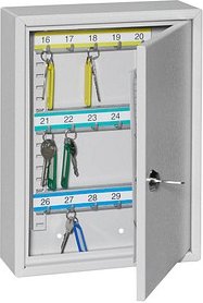 ISS Ulm Schlüsselkasten lichtgrau mit 30 Haken, Zylinderschloss, 23,0 x 8,0 x 30,5 cm, 1 St.