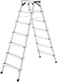 Thumbnail - Hailo Stehleiter beidseitig D60 StandardLine silber 2x 7 Stufen, H: 166,0 cm