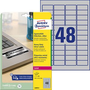 AVERY Zweckform Typenschildetiketten L6009-8 silber 45,7 x 21,2 mm, 8 Blatt