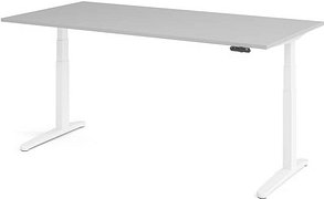 HAMMERBACHER XBHM2E elektrisch höhenverstellbarer Schreibtisch lichtgrau rechteckig, C-Fuß-Gestell weiß 200,0 x 100,0 cm