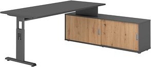 HAMMERBACHER OSE19SB höhenverstellbarer Schreibtisch grafit rechteckig, T-Fuß-Gestell grau 180,0 x 80,0 cm