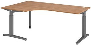 HAMMERBACHER VXB82 höhenverstellbarer Schreibtisch nussbaum L-Form, C-Fuß-Gestell grau 200,0 x 120,0 cm