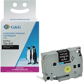 G&G Schriftband ersetzt Brother TZe-335 15558, 12,0 mm weiß auf schwarz, 1 St.