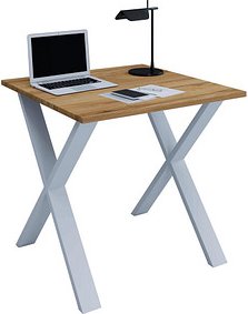 VCM my office Lona Schreibtisch honig-eiche quadratisch, X-Fuß-Gestell silber 80,0 x 80,0 cm