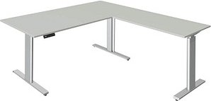 Kerkmann Move 3 tube elektrisch höhenverstellbarer Schreibtisch lichtgrau L-Form, T-Fuß-Gestell silber 180,0 x 80,0 cm