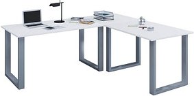 VCM my office Lona Schreibtisch weiß rechteckig, U-Fuß-Gestell silber 220,0 x 80,0 cm