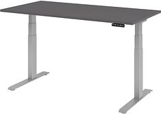 Thumbnail - HAMMERBACHER XDKB16 elektrisch höhenverstellbarer Schreibtisch grafit rechteckig, C-Fuß-Gestell silber 160,0 x 80,0 cm