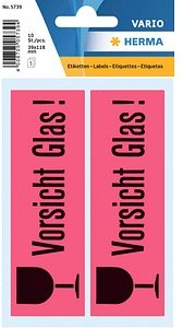 10 HERMA Warnetiketten 5739 rot »Vorsicht Glas!« 39,0 x 118,0 mm