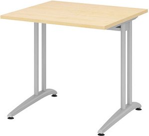 Thumbnail - HAMMERBACHER Altus Schreibtisch ahorn quadratisch, C-Fuß-Gestell silber 80,0 x 80,0 cm