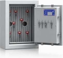 ISS safe4key Schlüsseltresor lichtgrau mit 5 + Schlüsselhaken-System Haken, Doppelbartschloss, 33,0 x 16,5 x 44,0 cm, 1 ...