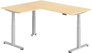 HAMMERBACHER XDSMW1908 elektrisch höhenverstellbarer Schreibtisch ahorn rechteckig, T-Fuß-Gestell silber 180,0 x 160,0 c...