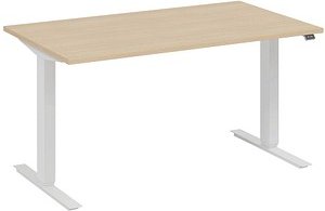 Thumbnail - fm Move elektrisch höhenverstellbarer Schreibtisch ahorn, verkehrsweiß rechteckig, T-Fuß-Gestell weiß 160,0 x 80,0 cm