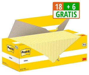 18 + 6 GRATIS: Post-it® Haftnotizen gelb, 18 Blöcke + GRATIS 6 Blöcke