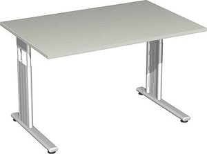 geramöbel Flex höhenverstellbarer Schreibtisch lichtgrau rechteckig, C-Fuß-Gestell silber 120,0 x 80,0 cm