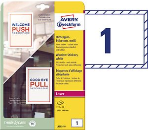 10 AVERY Zweckform Hinterglasaufkleber L9002-10 weiß 210,0 x 148,0 mm