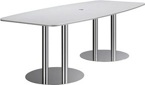 HAMMERBACHER Konferenztisch KT22S lichtgrau Tonnenform, Rundrohr chrom, 220,0 x 83,0 - 103,0 x 74,5 cm