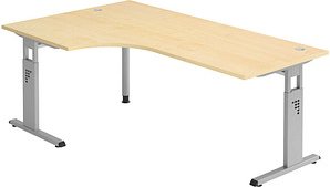 HAMMERBACHER OS 82 höhenverstellbarer Schreibtisch ahorn L-Form, C-Fuß-Gestell silber 200,0 x 80,0/120,0 cm