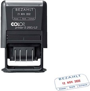 COLOP Datumstempel mit Text "Bezahlt" Printer S 260/L2 N selbstfärbend blau, rot ohne Logo, 1 St.