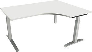 fm Sidney höhenverstellbarer Schreibtisch weiß Bogenform, C-Fuß-Gestell Quadratrohr silber 160,0 x 80,0 cm