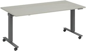 fm Topspin elektrisch höhenverstellbarer Schreibtisch lichtgrau, anthrazit metallic rechteckig, T-Fuß-Gestell mit Rollen...