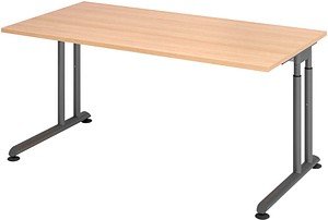 HAMMERBACHER ZS16 höhenverstellbarer Schreibtisch eiche rechteckig, C-Fuß-Gestell grau 160,0 x 80,0 cm