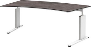 röhr Imperia höhenverstellbarer Schreibtisch quarzit Trapezform, C-Fuß-Gestell weiß 200,0 x 80,0/100,0 cm