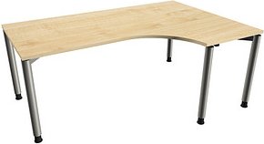 Thumbnail - fm Sidney höhenverstellbarer Schreibtisch königsahorn C-Form, 4-Fuß-Gestell silber 180,0 x 80,0/120,0 cm