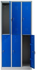 Thumbnail - Gürkan Spind lichtgrau, enzianblau 106120, 6 Schließfächer 90,0 x 50,0 x 195,0 cm