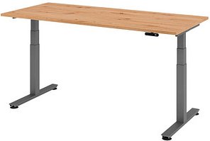 HAMMERBACHER XDSM19 elektrisch höhenverstellbarer Schreibtisch asteiche rechteckig, T-Fuß-Gestell grau 180,0 x 80,0 cm