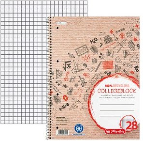 herlitz Collegeblock Recycling Lineatur 28 kariert DIN A4 Innen- und Außenrand, 1 St.