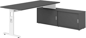 HAMMERBACHER OSE19SB höhenverstellbarer Schreibtisch grafit rechteckig, T-Fuß-Gestell weiß 180,0 x 80,0 cm