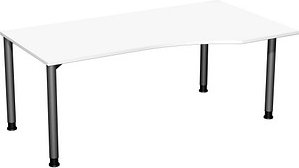 geramöbel Flex höhenverstellbarer Schreibtisch weiß, anthrazit Trapezform, 4-Fuß-Gestell grau 180,0 x 80,0/100,0 cm