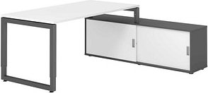 HAMMERBACHER RSE16SB höhenverstellbarer Schreibtisch weiß rechteckig, Kufen-Gestell grau 160,0 x 80,0 cm