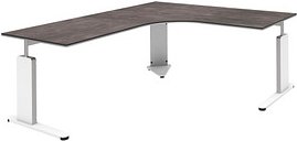 röhr Imperia höhenverstellbarer Schreibtisch quarzit L-Form, C-Fuß-Gestell weiß 180,0 x 80,0/200,0 cm