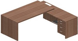 Quadrifoglio T45 Schreibtisch nussbaum L-Form, Wangen-Gestell nussbaum 200,0 x 194,0 cm