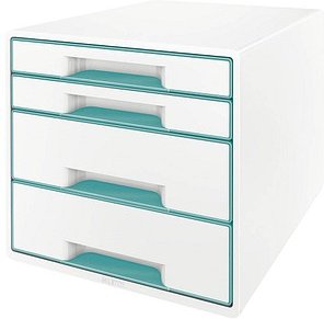 LEITZ Schubladenbox WOW CUBE perlweiß/eisblau 5213-20-51, DIN A4 mit 4 Schubladen, 1 St.
