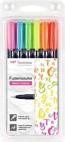 Tombow Fudenosuke Neon Brush-Pens farbsortiert, 1 Set