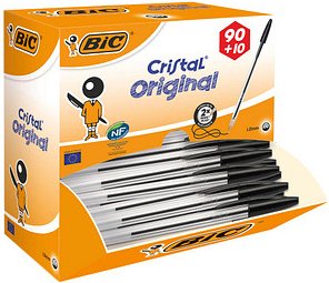 Thumbnail - 90 + 10 GRATIS: BIC Kugelschreiber Cristal® Original transparent, Schreibfarbe: schwarz, 90 St. + GRATIS 10 St.