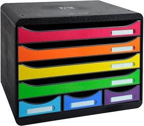 Exacompta Schubladenbox STORE-BOX rot, orange, gelb, grün, hellblau, violett 307798D, DIN A4 quer mit 7 Schubladen, 1 S...