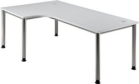 HAMMERBACHER Orbis höhenverstellbarer Schreibtisch lichtgrau L-Form, 5-Fuß-Gestell silber 200,0 x 80,0/120,0 cm